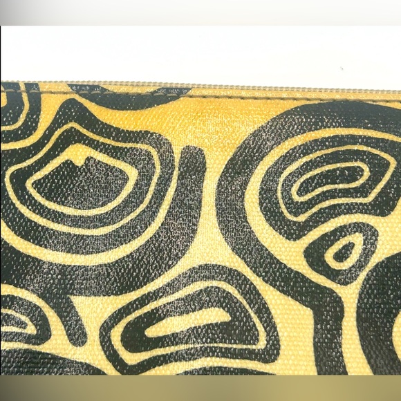 Y2K Fossil Key-Per Medium Zipper Pouch Bag Coated Canvas Tan Black Leather Trim - Picture 4 of 8